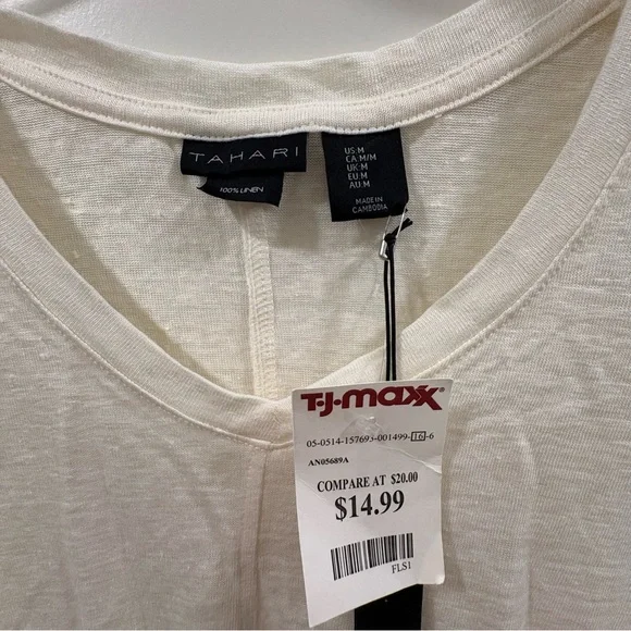 Tahari Linen V Neck T- Shirt - Picture 3 of 3